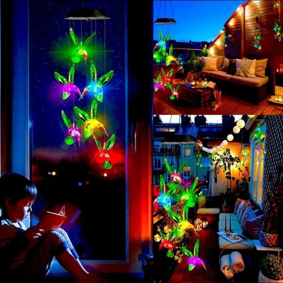 Solar Wind Chime Night Light Hummingbird - Picture 3 of 8